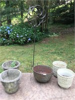 Large outdoor planters and whirligig