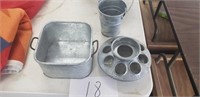 GALVANIZED PAN, PAIL, AND CHICK WATERER