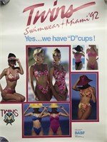 VINTAGE 1992 TWINS SWIMWEAR POSTER ADVERTIS