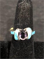 .925 STERLING SILVER RING WITH AMETHYST AND OPAL G