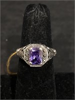 .925 STERLING SILVER RING WITH AMETHYST GEMSTONE