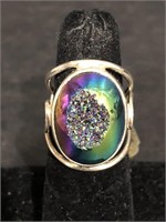 BEAUTIFUL .925 STERLING SILVER RING WITH DRUZY STO