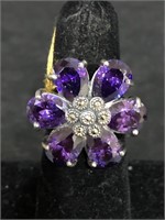 .925 STERLING SILVER RING WITH AMETHYST GEMSTONES