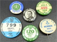 Grouping of Six Pinback Badges from the 1930’S,
