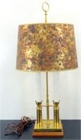* Wood and Brass Double Candlestick Lamp w/ Shade