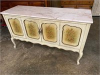 FRENCH PAINT DECORATED MARBLE TOP SIDEBOARD