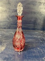 RED CUT TO CLEAR CRYSTAL DECANTER W/ STOPPER