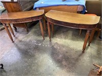 PAIR OF MAHOGANY DEMILUNE TABLES, X2, TURN OF THE