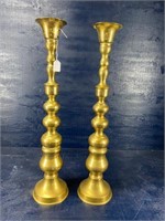 PAIR OF TALL BRASS CANDLE HOLDERS