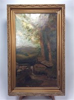 Landscape oil painting on canvas 14“ x 24“ - gold