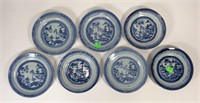 7 blue canton butter plates - 6”