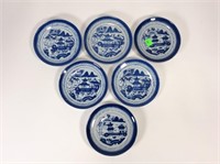 6 blue canton butter plates 5” - some with