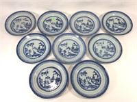 9 blue canton plates 10” dia. / 1 plate has