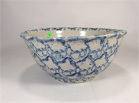 Blue and white sponge ware punch bowl 14 1/2”