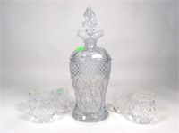 Pressed glass wine decanter and 6  glasses. 10”t
