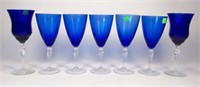 5 goblets - Blue with clear bases, 2 dark blue