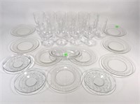 Clear glass group-dessert plates, bowls, glasses