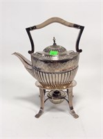 Silver-plate teapot on stand with warmer , chased