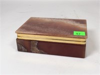 Brown onyx cigarette box, gold trim 5.5”l x 4”d x