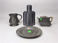 Pewter lot:  Jade handle teapot-4 in.²/3 inch