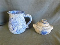 Blue & White Stoneware Splatter style, blue and