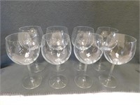 Wine Glasses 8.5" T, 4" W. 8 wine glasses, all in