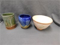 Pottery 2 heavy, thick wall vases, 1 with floral