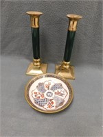 Asian Bowl Pair of brass candlesticks 9" T, 3" W.