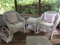 White wicker patio furniture set