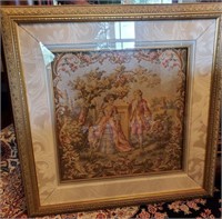 pair of framed  antique tapestries