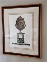 2 large framed prints of  classic urns