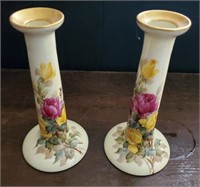 Pair hand painted candle sticks