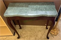 Green marble top side table, nice spoon feet,