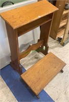 Antique oak prayer stand table, storage shelf