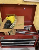 Three drawer toolbox, with a box of wheels, with