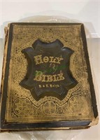 Antique 1879 large holy Bible, leather bound with