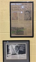 Framed JFK Memorial print and a memorial