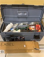 Brute toolbox with plumbing supplies, and a small