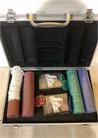 Small silver suitcase poker chips and two decks