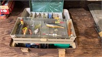2 fishing tackle boxes, both with fishing Lures,