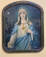 Antique framed print of Mary with a sacred heart,