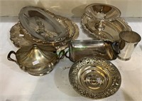 Group lot of silver plate, trays, compote, mint