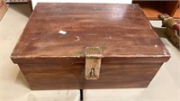 Metal strong box, faux woodgrain painted, sturdy