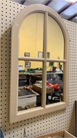 Window frame wall mirror, with a rounded top,