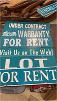 6 realty signs, for rent, lot, warranty, under