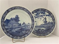 Pair of 15 1/2" D Delft Chargers