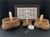 3 Reproduction Baskets & Framed Scissor Cut Work