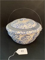 Blue Sponge Decorated Covered Crock with Lid and
