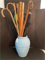 Pottery Floor Vase with Canes, Umbrellas, & Yard