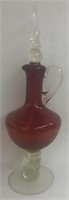 VINTAGE RED AND CLEAR DECANTER
